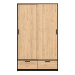 Line Wardrobe with 2 Doors + 2 Drawers in Black and Jackson Hickory Oak