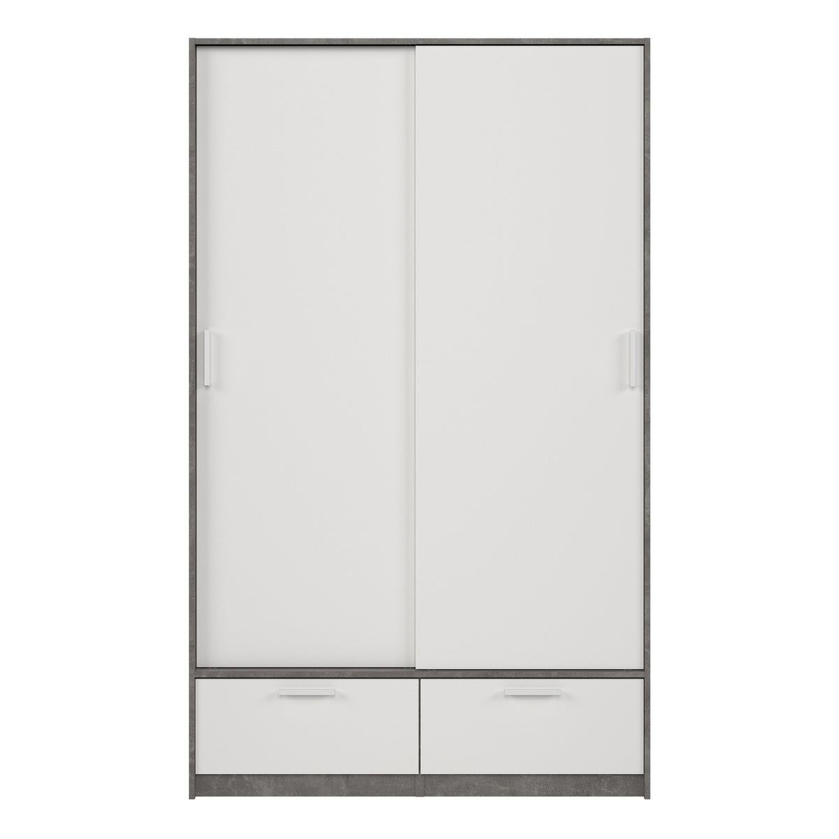 Line Wardrobe with 2 Doors + 2 Drawers in White and Concrete