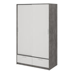 Line Wardrobe with 2 Doors + 2 Drawers in White and Concrete