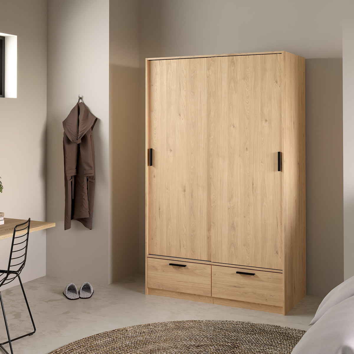 Line Wardrobe with 2 Doors + 2 Drawers in Jackson Hickory Oak