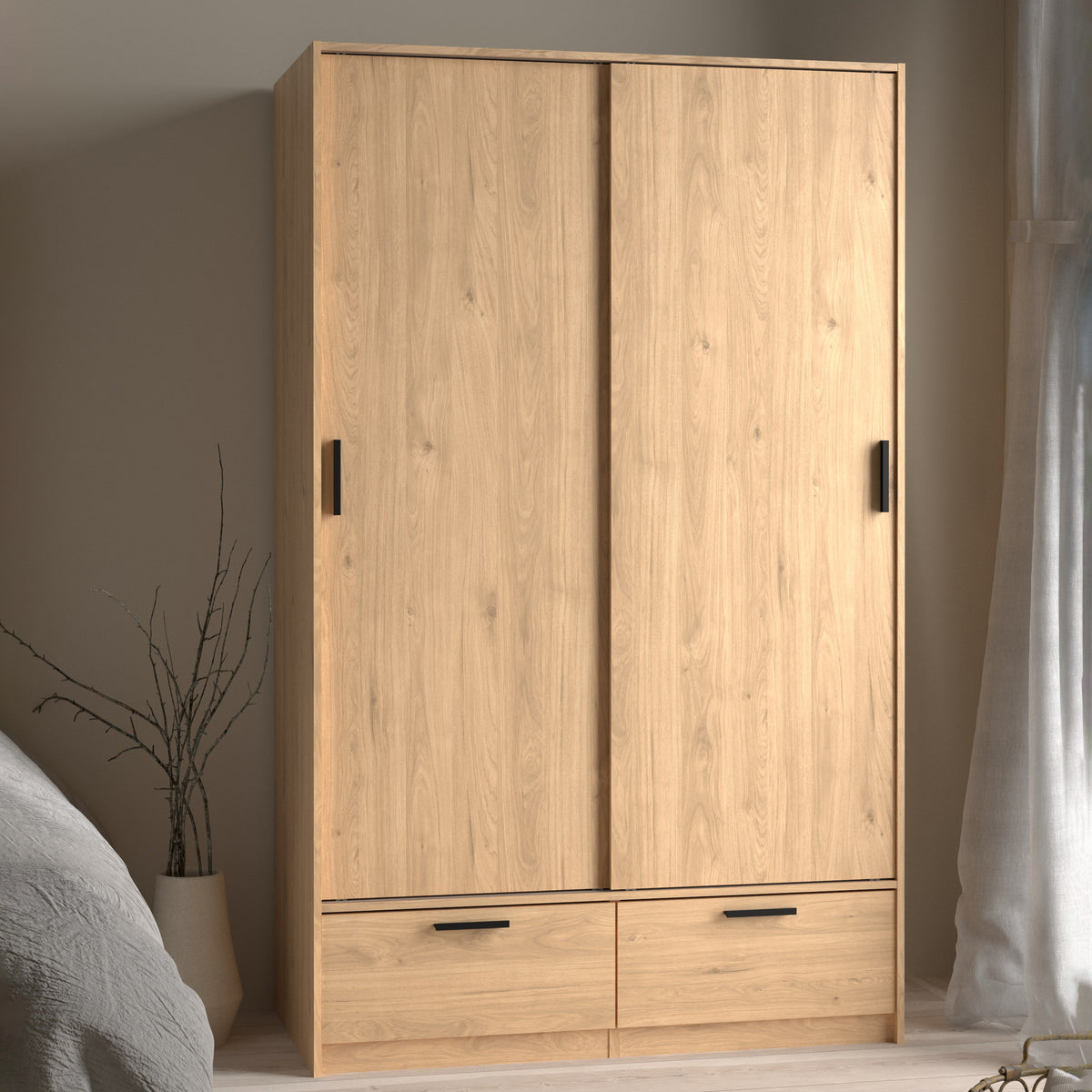 Line Wardrobe with 2 Doors + 2 Drawers in Jackson Hickory Oak