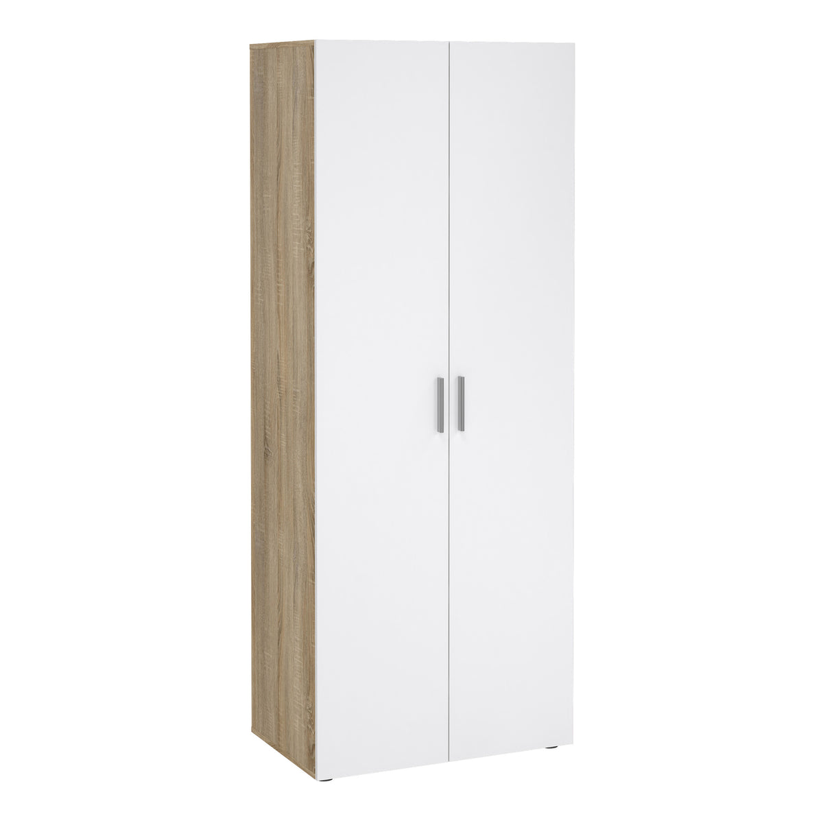 Pepe 3 Piece Bundle, Bedside, Chest and 2 Door Wardrobe in Oak and White High Gloss