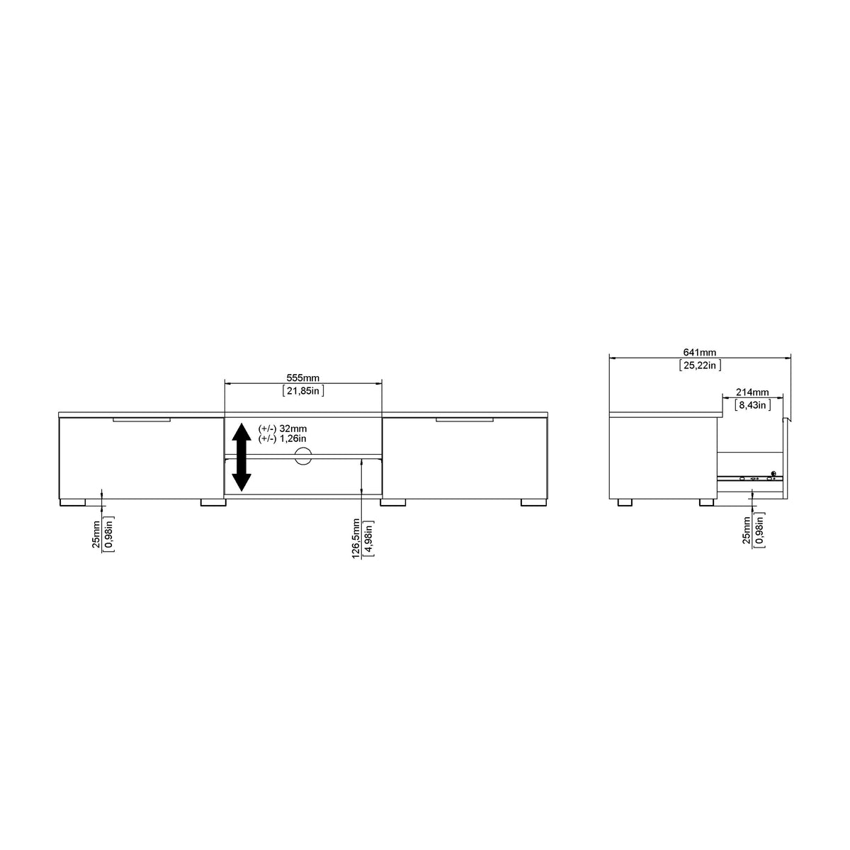 Match TV Unit 2 Drawers 2 Shelf in White High Gloss