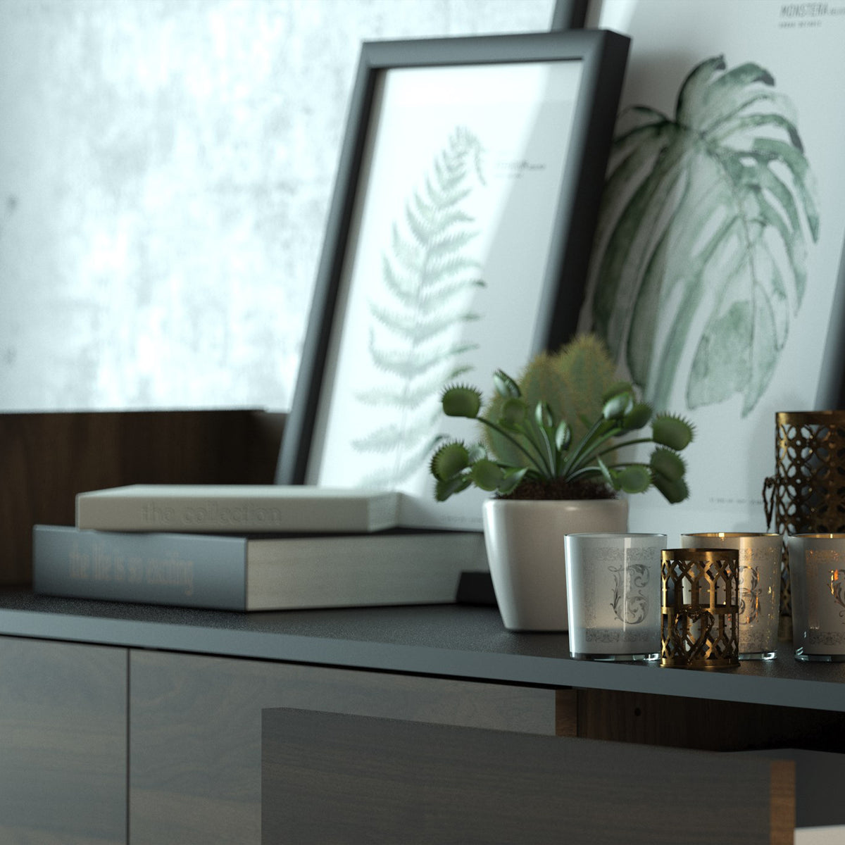 Unit Sideboard 2 Drawers 3 Doors in Walnut and Black