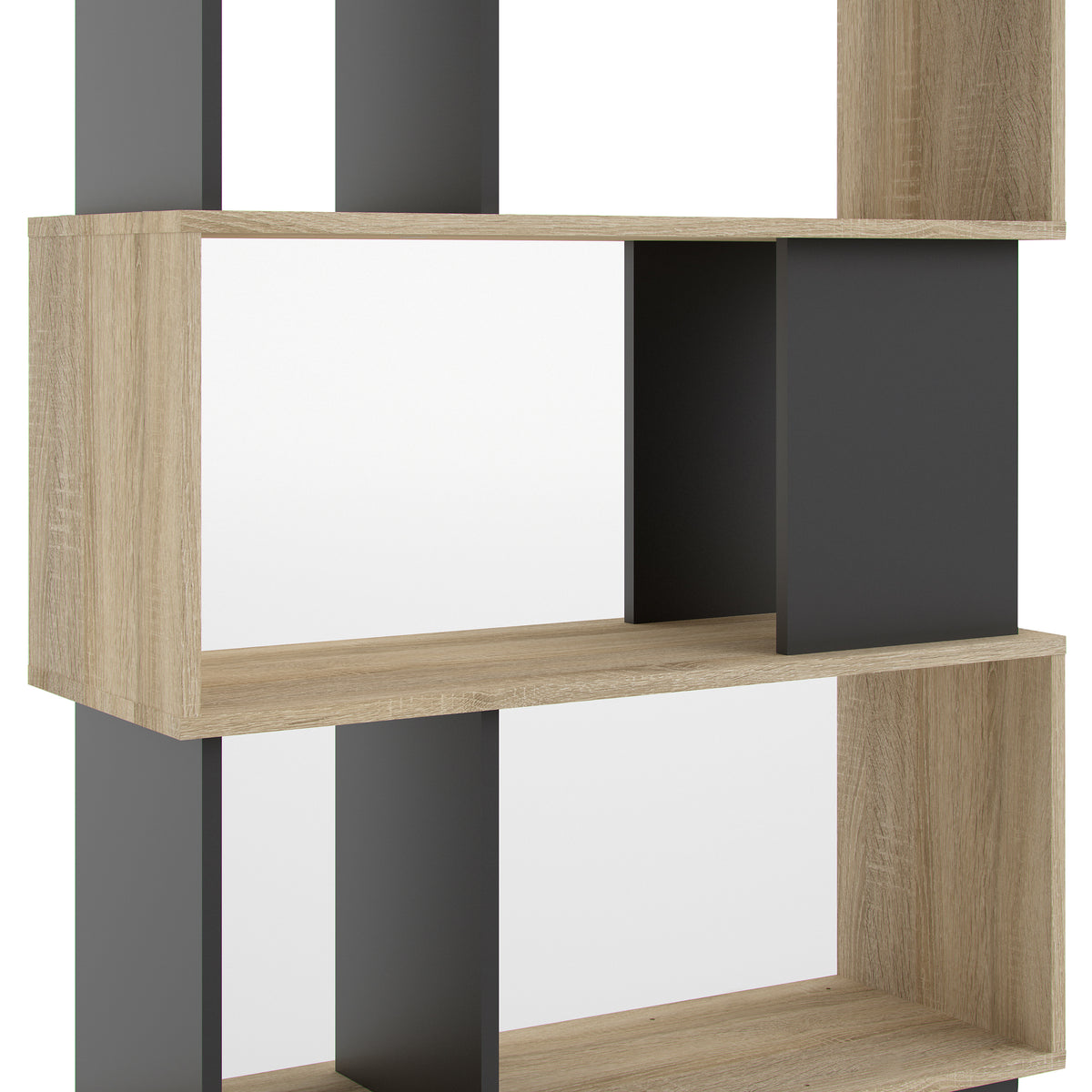 Maze Open Bookcase 4 Shelves in Oak and Black