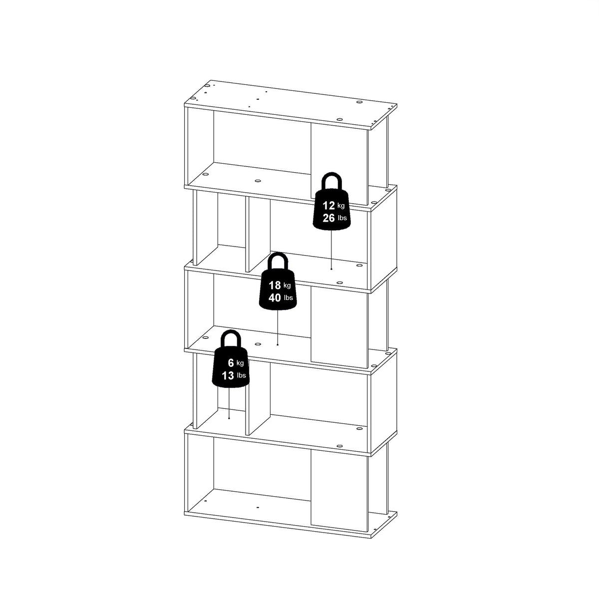 Maze Open Bookcase 4 Shelves in Jackson Hickory Oak and White