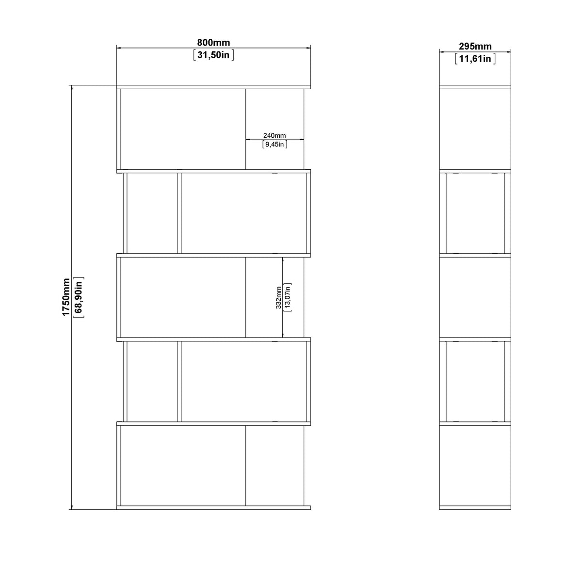 Maze Open Bookcase 4 Shelves in Jackson Hickory Oak and White