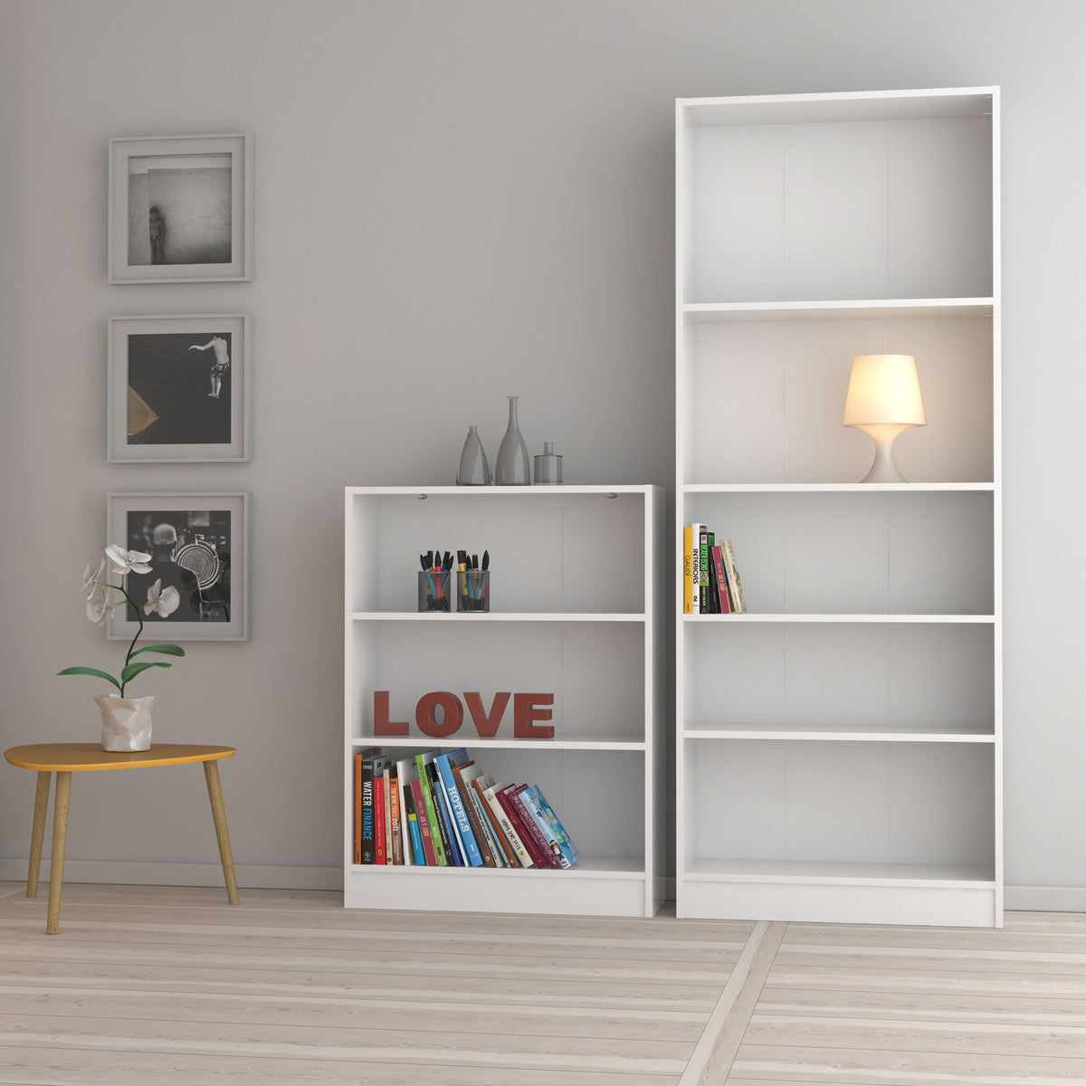 Basic Tall Wide Bookcase (4 Shelves) in White