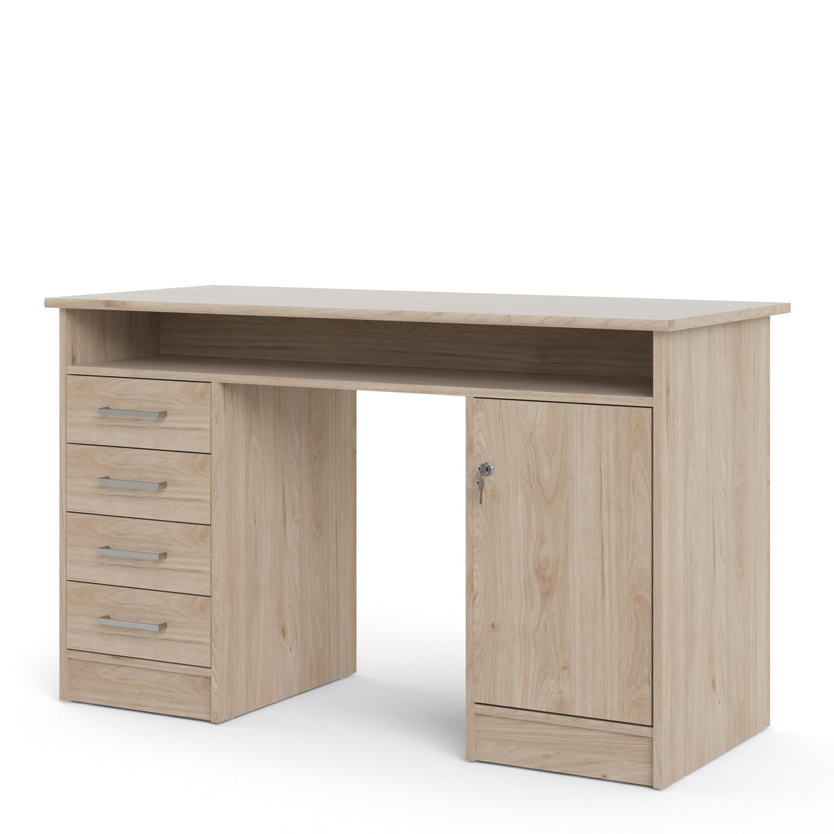 Function Plus Desk 4 Drawer 1 Door in Jackson Hickory Oak