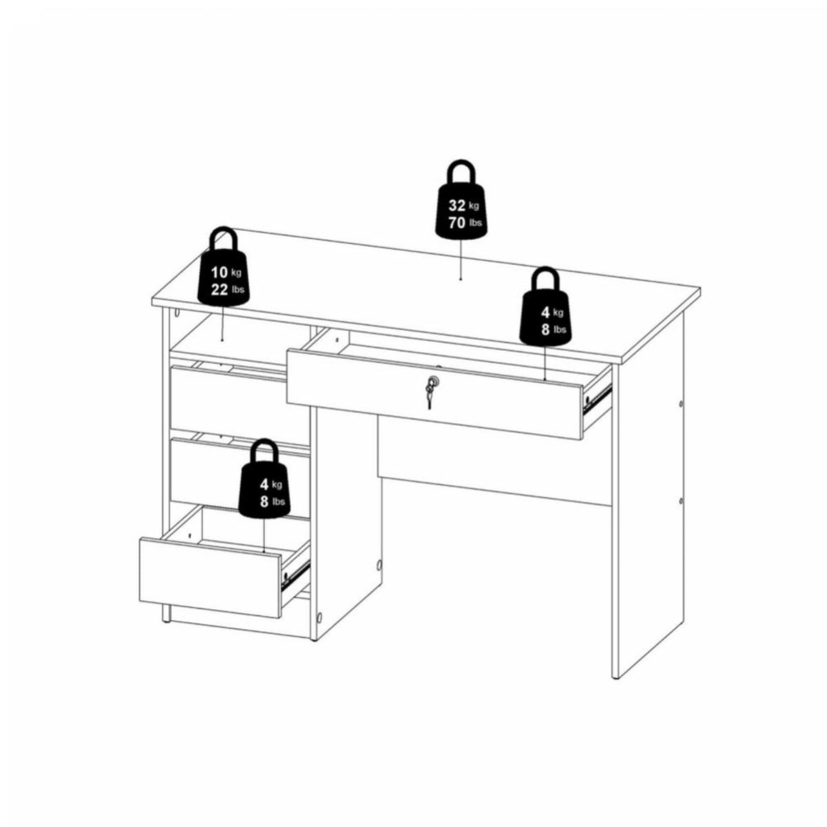 Function Plus Desk (3+1) handle free Drawer in White