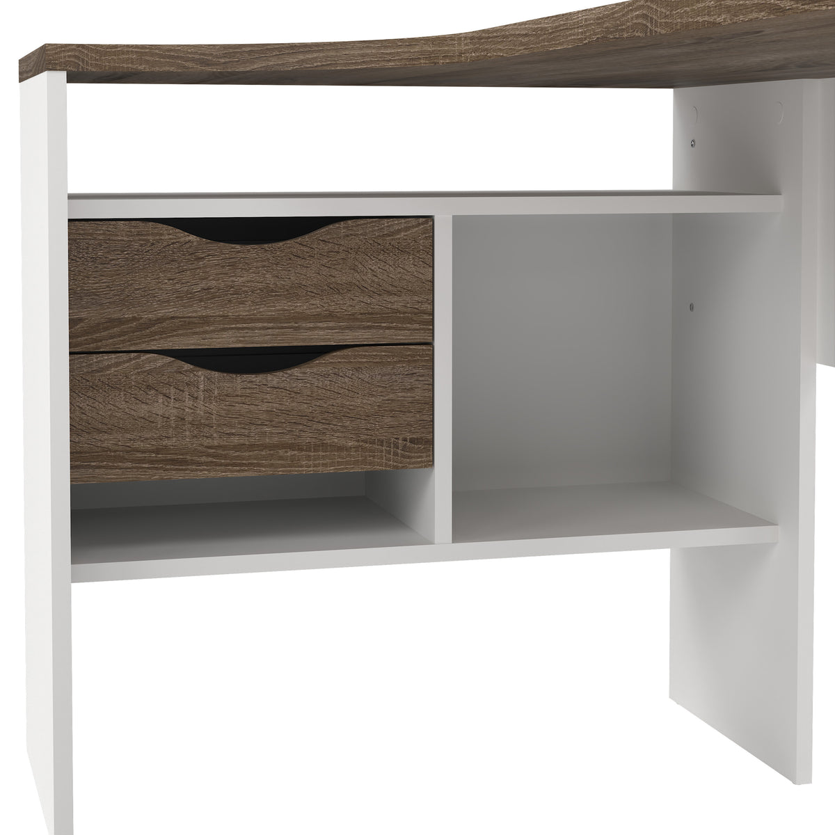 Function Plus Corner Desk 2 Drawers in White and Truffle Oak