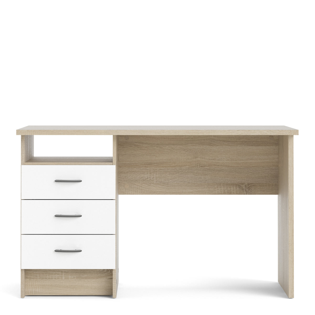 Function Plus Oak Desk 3 White Drawers