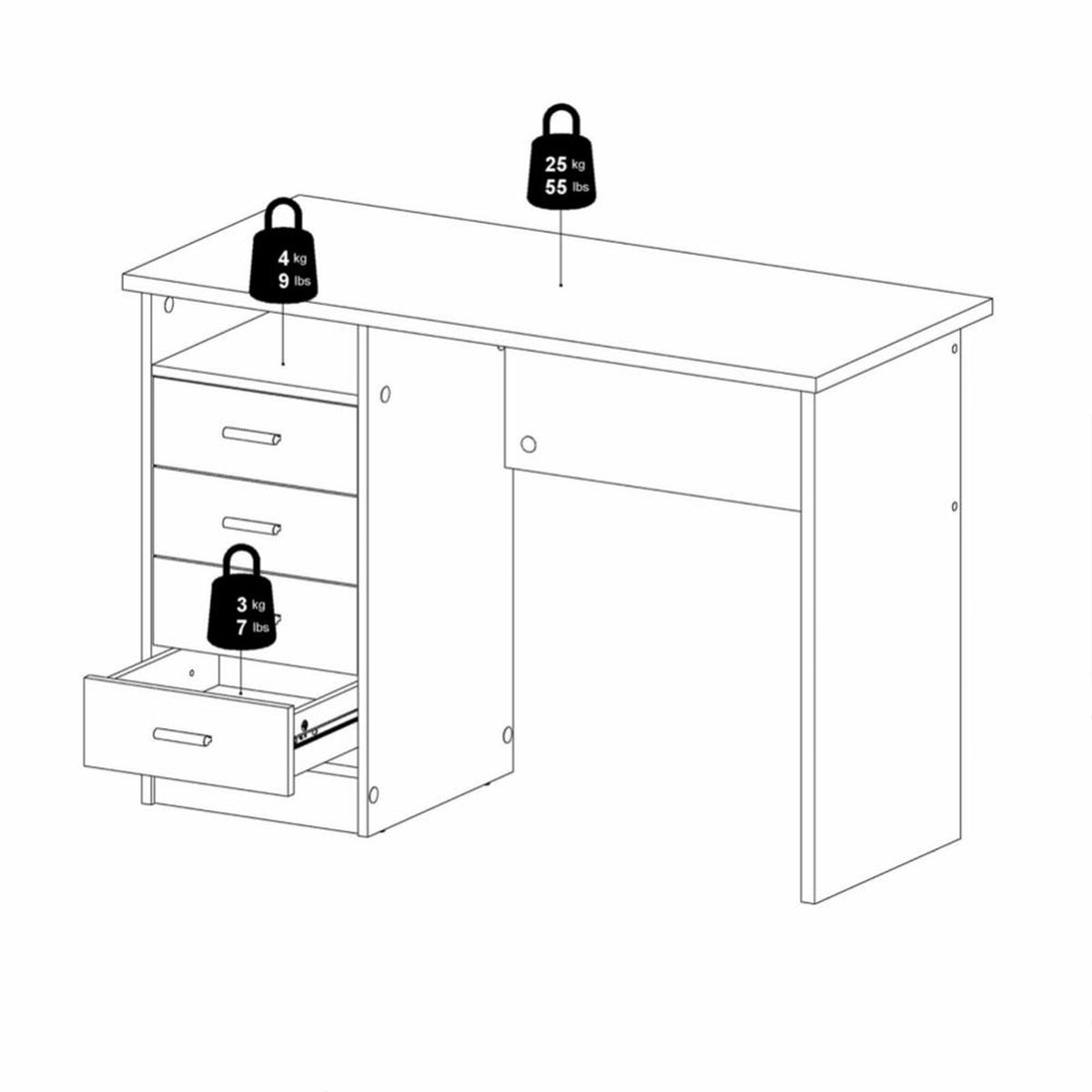 Function Plus 4 Drawer Desk in White