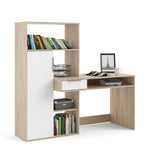 Function Plus Desk multi-functional Desk with Drawer and 1 Door in White and Oak