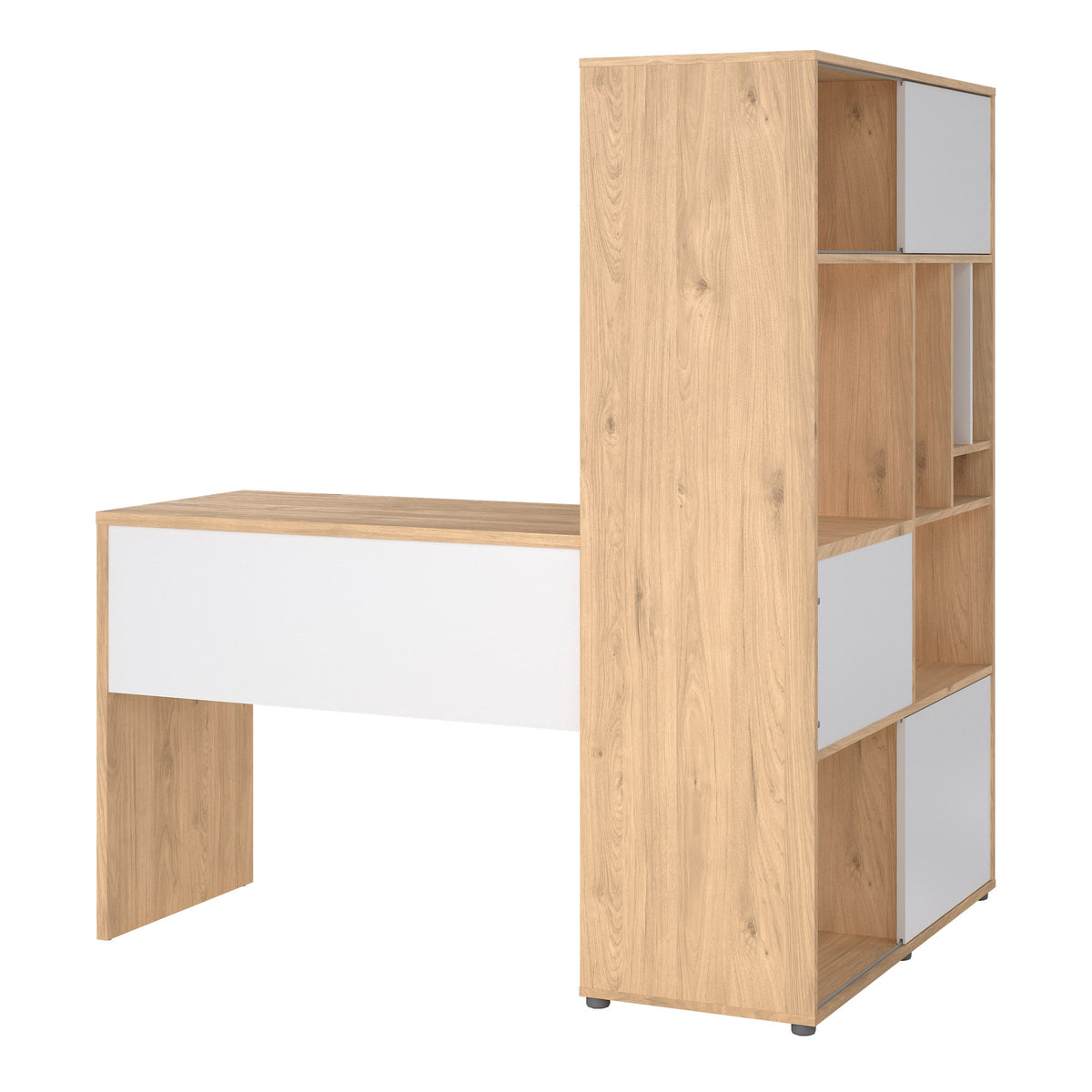 Function Plus Corner Desk with Bookcase Jackson Hickory/White