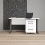 Prima Desk 150 cm in White with Silver grey steel legs