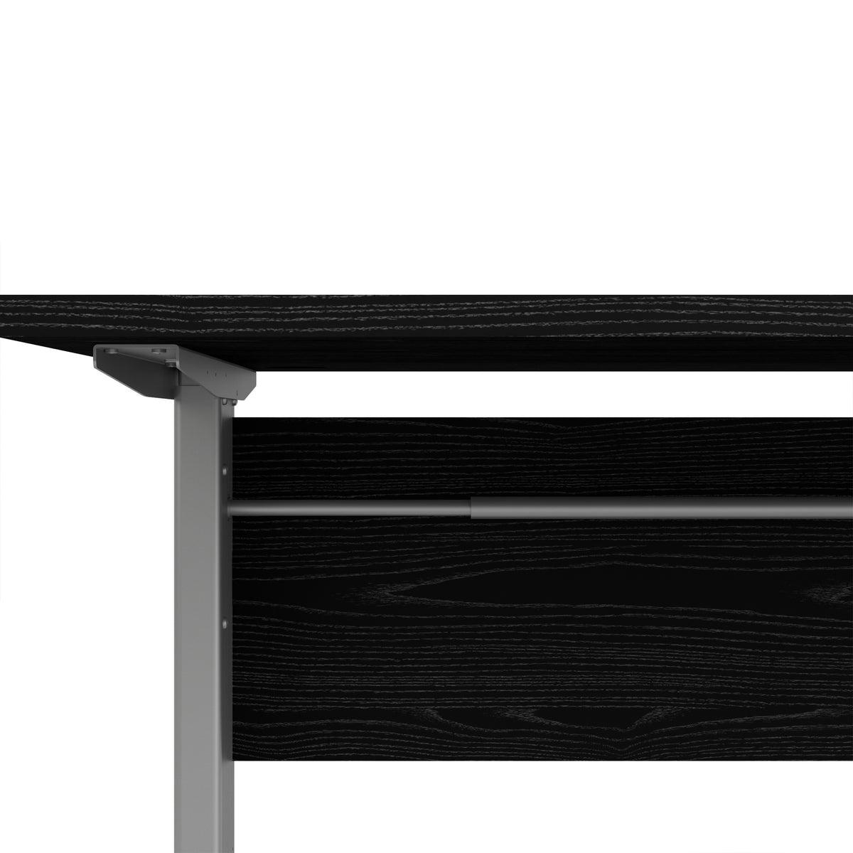 Prima Desk 150 cm in Black woodgrain with Height adjustable legs with electric control in Silver grey steel