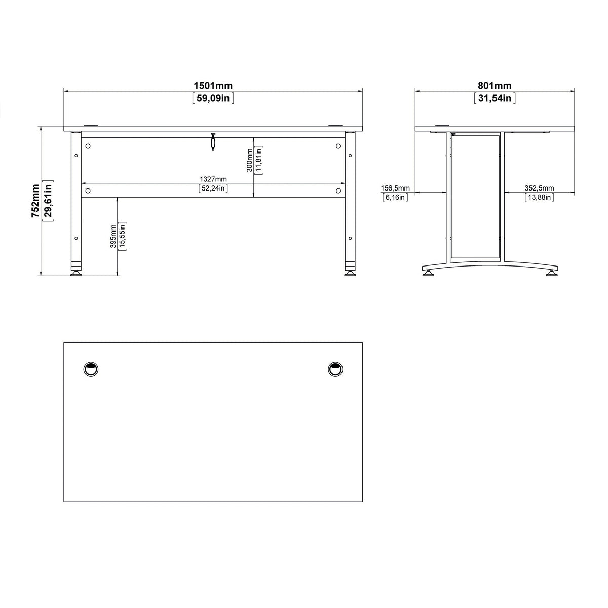 Prima Desk 150 cm in Black woodgrain with White legs