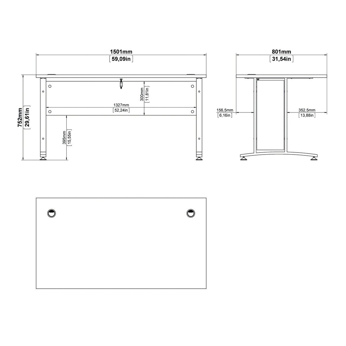 Prima Desk 150 cm in Oak with Silver grey steel legs