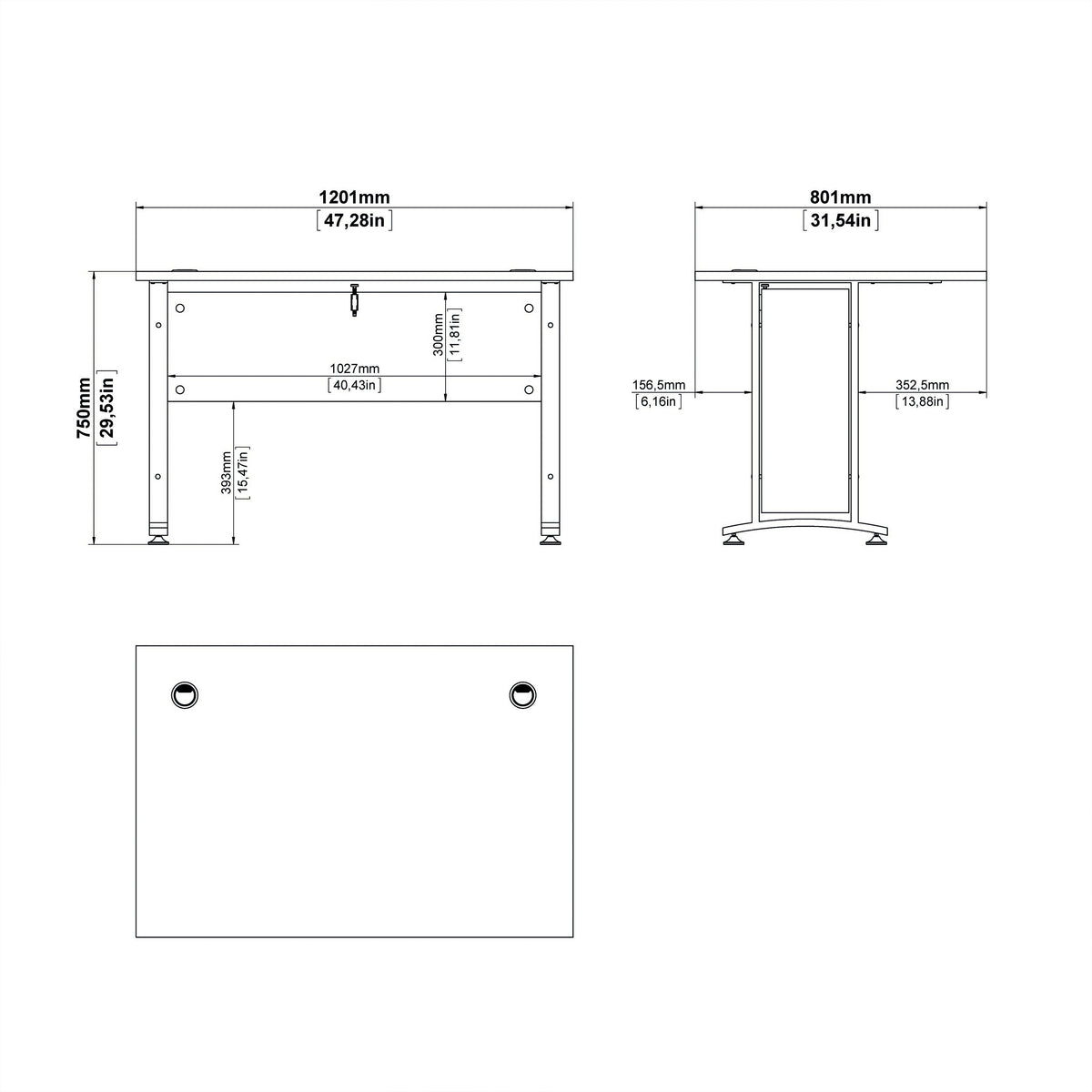 Prima Desk 120 cm in Black woodgrain with White legs