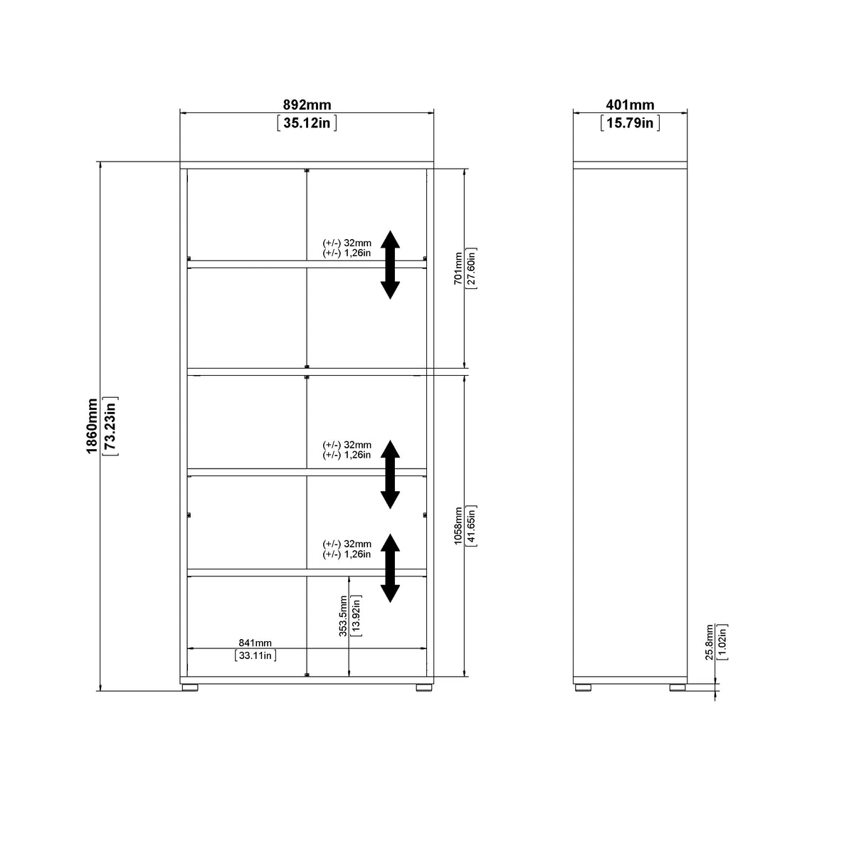 Prima Bookcase 2 Shelves With 2 Drawers And 2 Doors In White