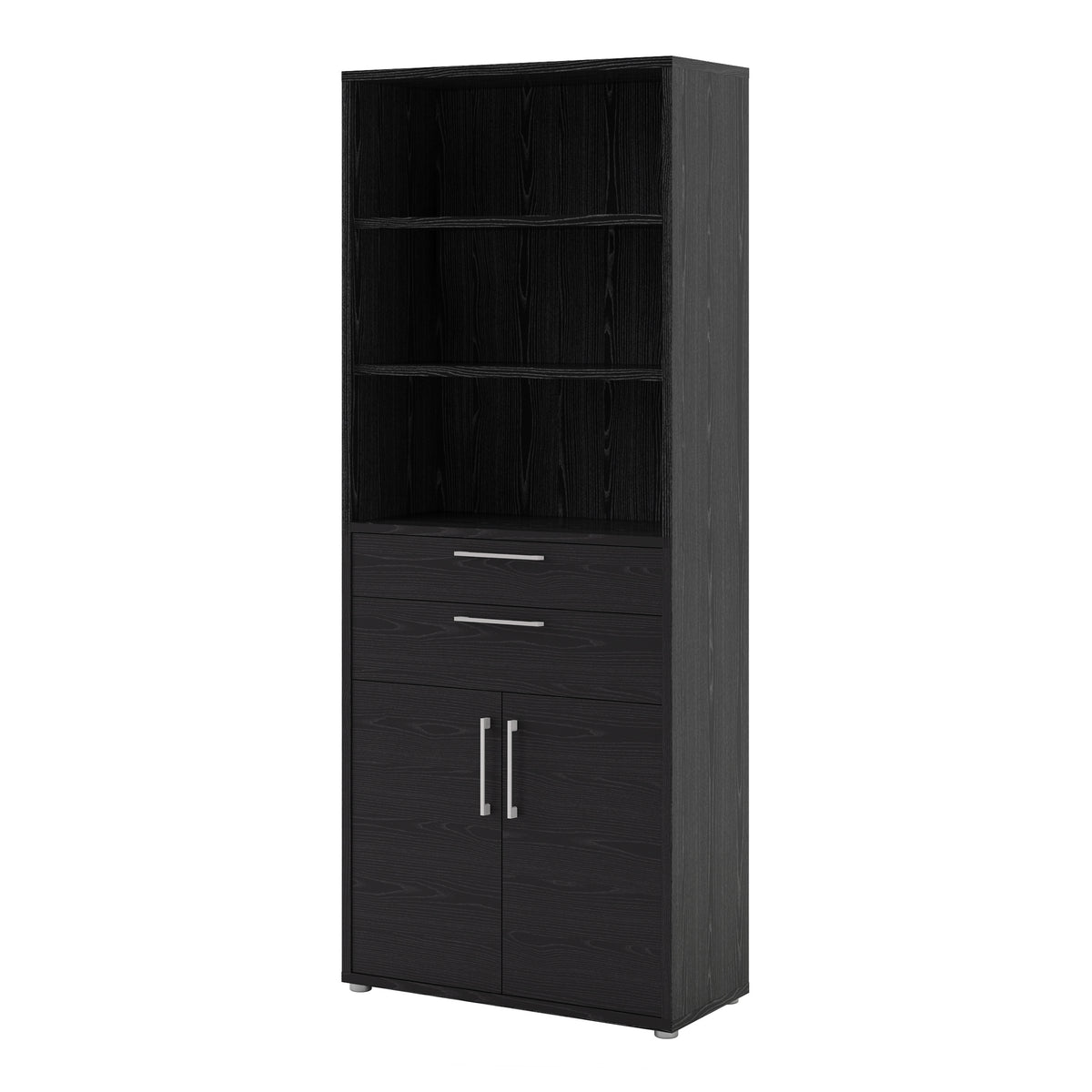 Prima Bookcase 2 Shelves With 2 Drawers And 2 Doors In Black Woodgrain