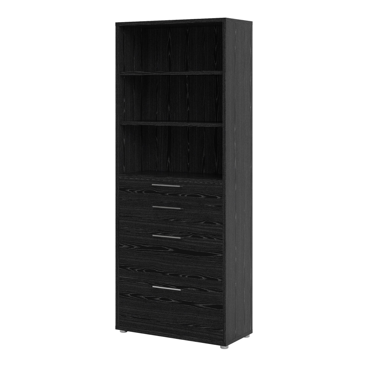 Prima Bookcase 2 Shelves With 2 Drawers + 2 File Drawers In Black Woodgrain