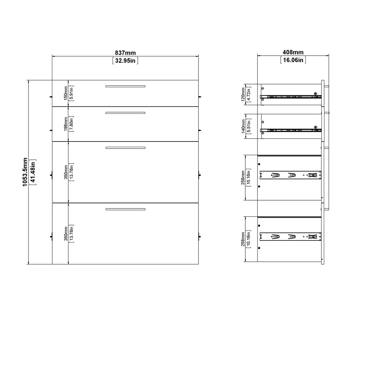 Prima Office Storage With 2 Drawers + 2 File Drawers In Black Woodgrain