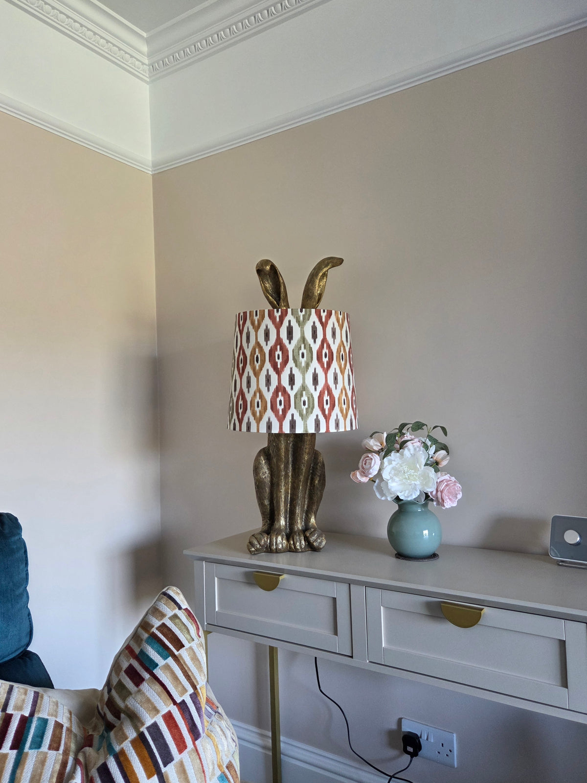 Handmade Empire or Candle Clip Lampshade in Red, Rust and OrangeIkat fabric (Copy)