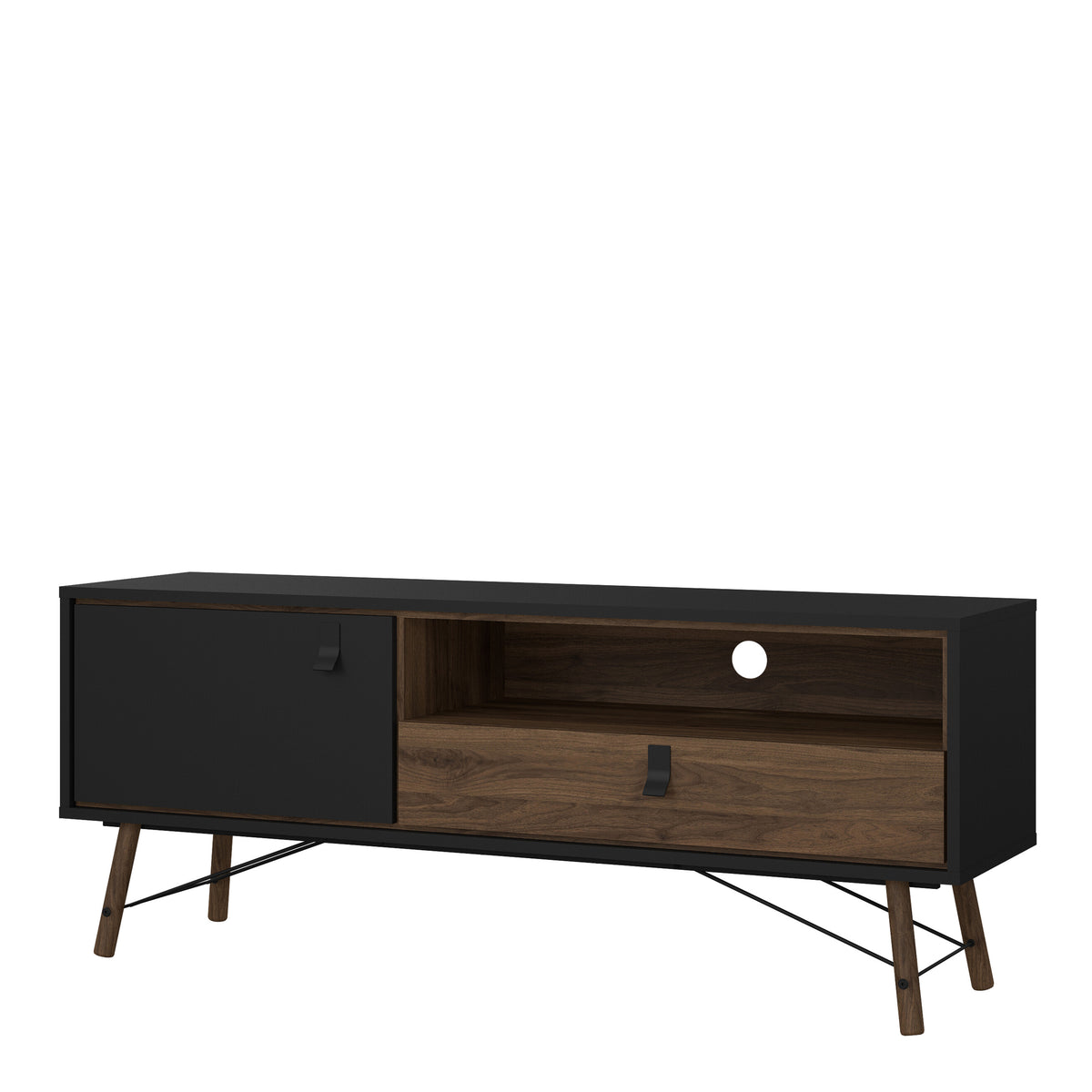 Ry TV-unit 1 door + 1 drawer Matt Black Walnut