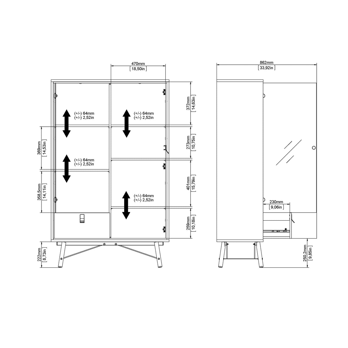 Ry China cabinet 1 door + 1 glass door + 1 drawer Matt Black Walnut