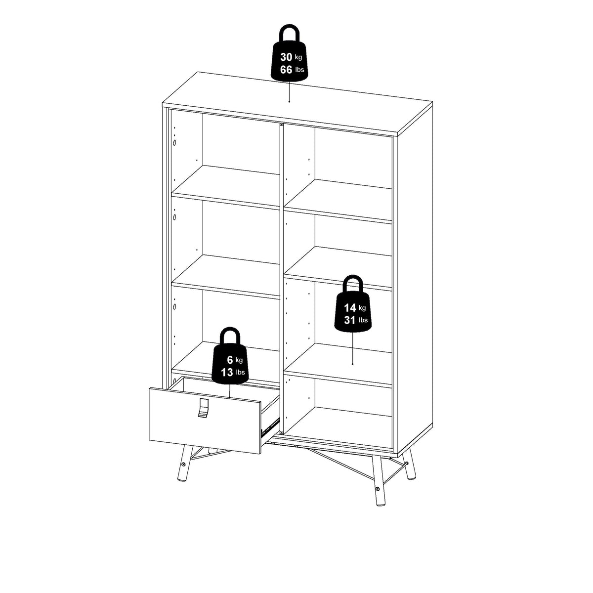 Ry China cabinet 1 door + 1 glass door + 1 drawer Matt Black Walnut