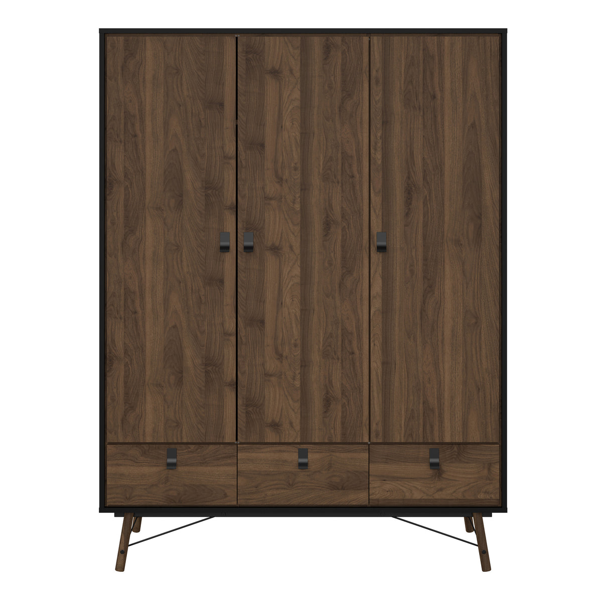 Ry Wardrobe 3 doors + 3 drawers in Matt Black Walnut