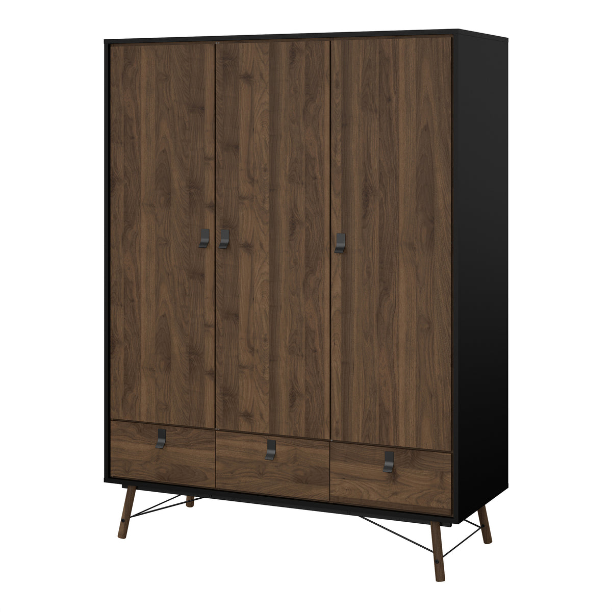 Ry Wardrobe 3 doors + 3 drawers in Matt Black Walnut