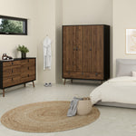 Ry Wardrobe 3 doors + 3 drawers in Matt Black Walnut