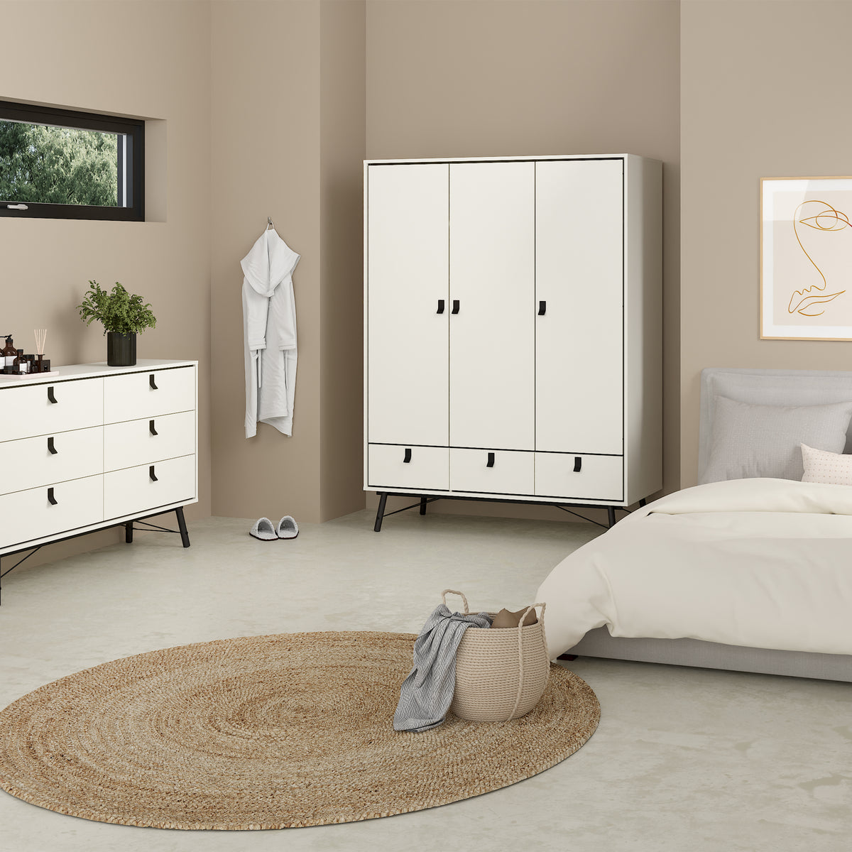 Ry Wardrobe 3 doors + 3 drawers in Matt White