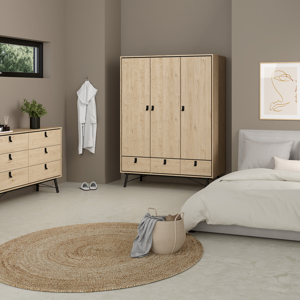 Ry Wardrobe 3 Doors + 3 Drawers in Jackson Hickory Oak