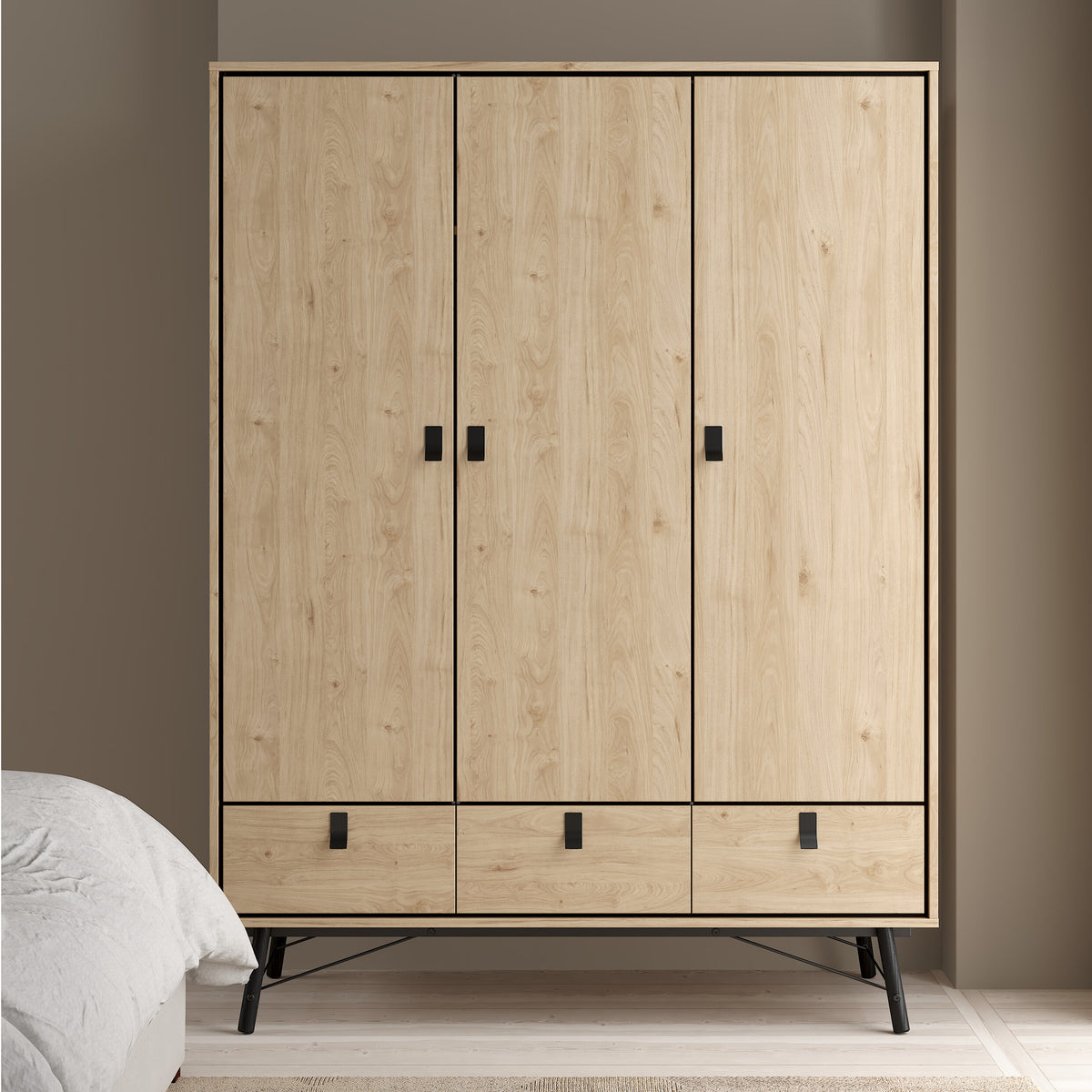 Ry Wardrobe 3 Doors + 3 Drawers in Jackson Hickory Oak