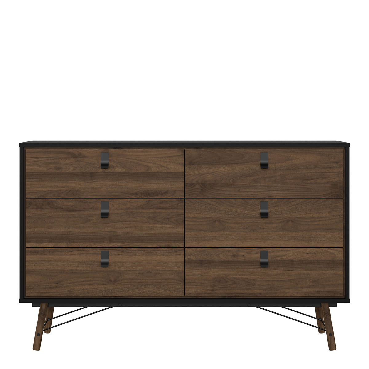 Ry Wide double chest of drawers 6 drawers in Matt Black Walnut