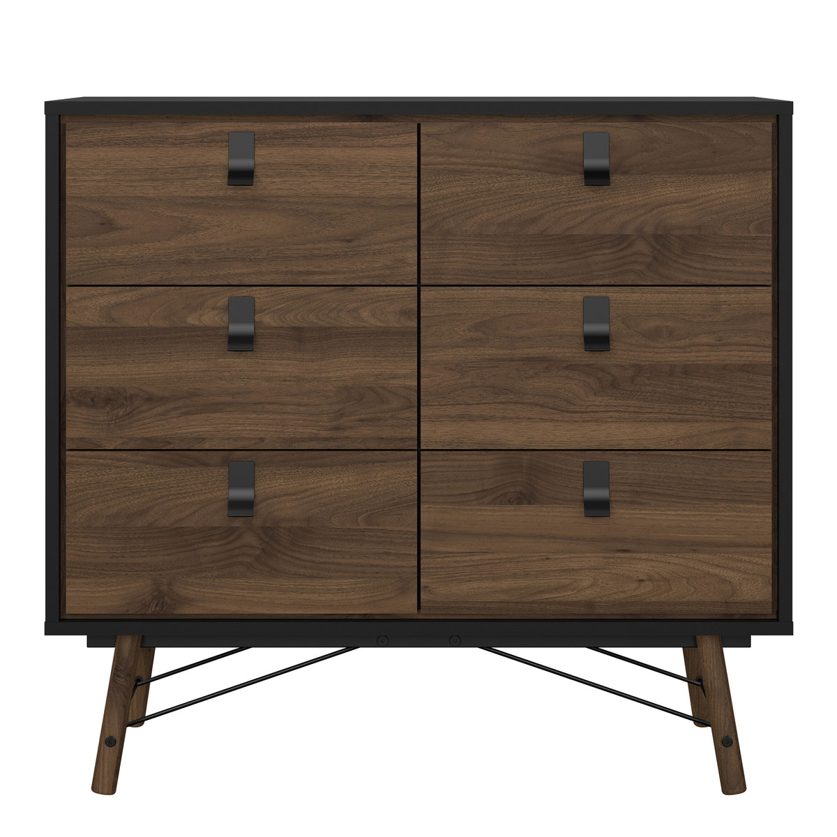 Ry Small Double Chest of Drawers 6 Drawers in Matt Black Walnut