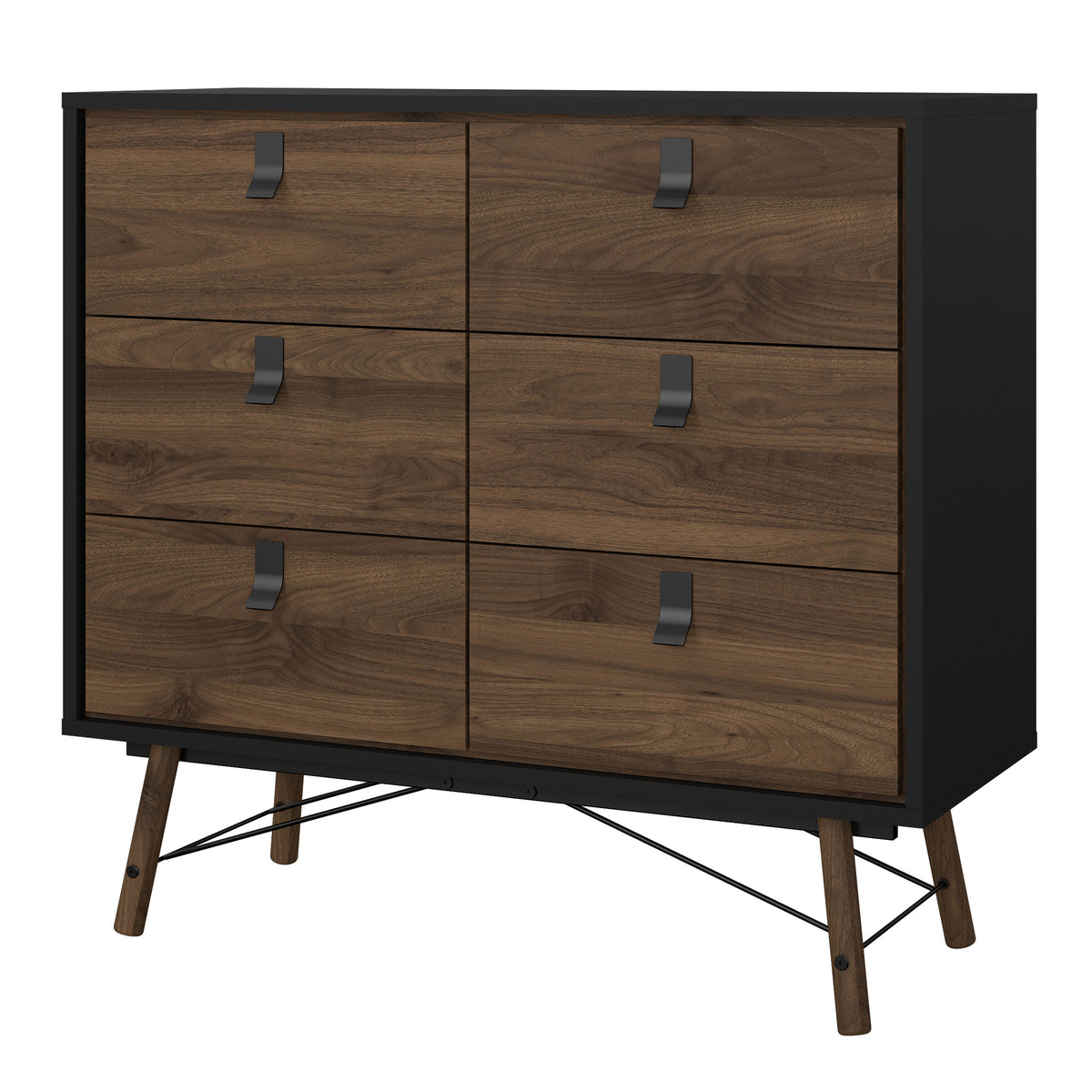 Ry Small Double Chest of Drawers 6 Drawers in Matt Black Walnut