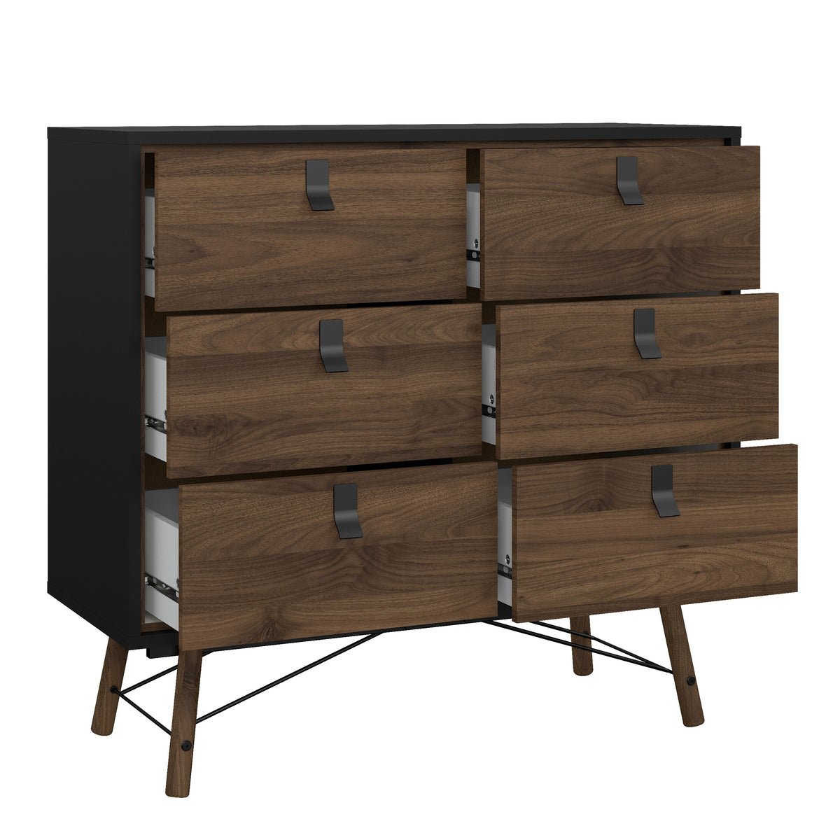 Ry Small Double Chest of Drawers 6 Drawers in Matt Black Walnut