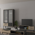 Stubbe TV Unit 1+2 drawers and open shelf in Matt Black Oak