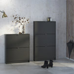 Shoes Shoe cabinet w. 3 tilting doors and 2 layers in Matt Black