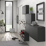 Shoes Shoe cabinet w. 3 tilting doors and 2 layers in Matt Black