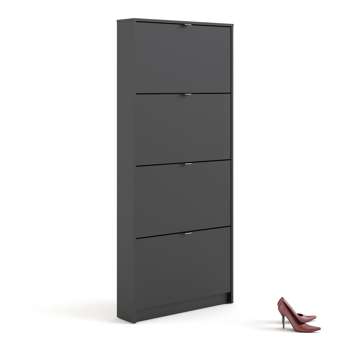 Shoes Shoe cabinet w. 4 tilting doors and 2 layers in Matt Black