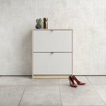 Shoes Shoe cabinet w. 2 tilting doors and 2 layers Oak structure White