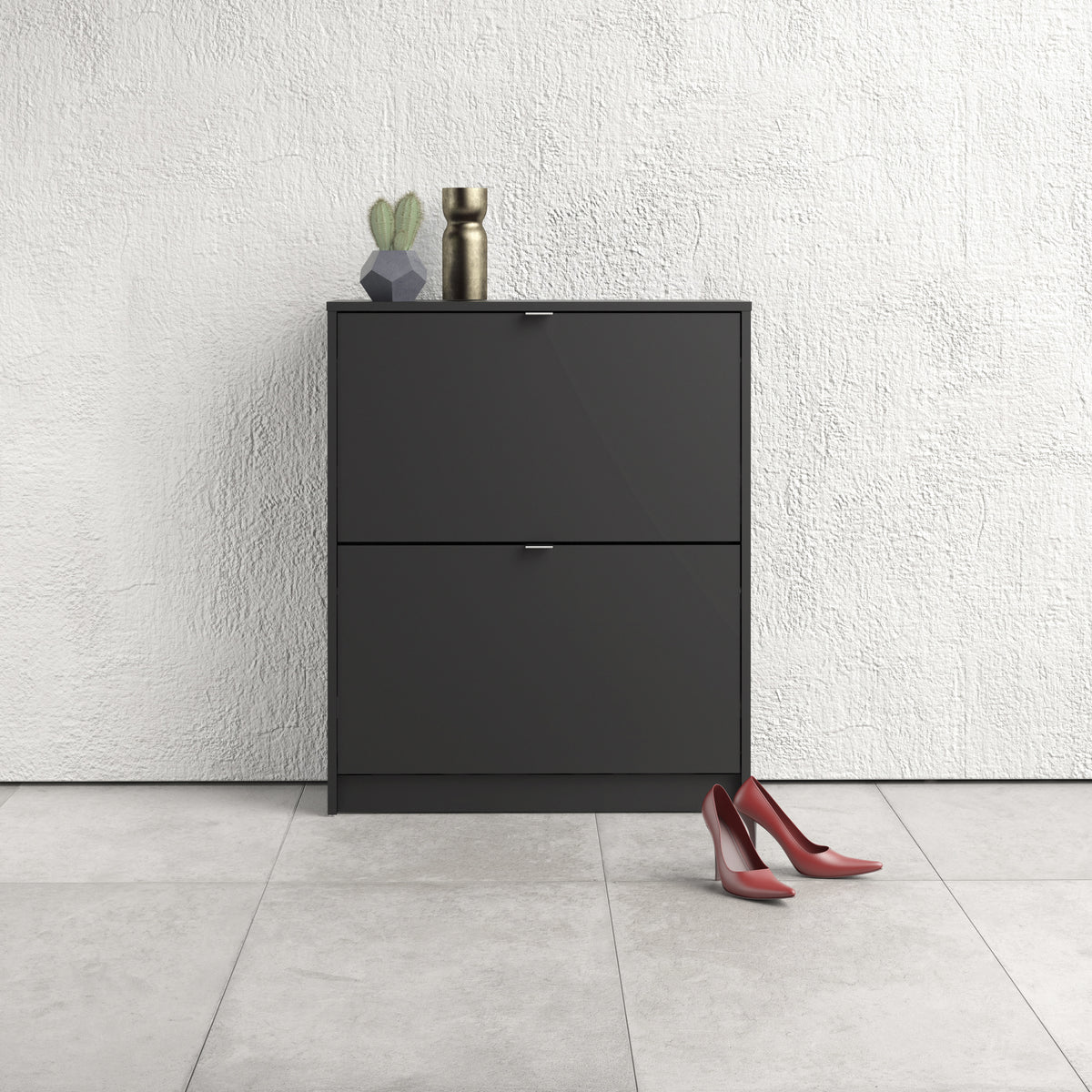 Shoes Shoe cabinet w. 2 tilting doors and 1 layer in Matt Black