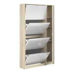 Shoes Shoe cabinet w. 4 tilting doors and 2 layers + 1 mirror door Oak structure