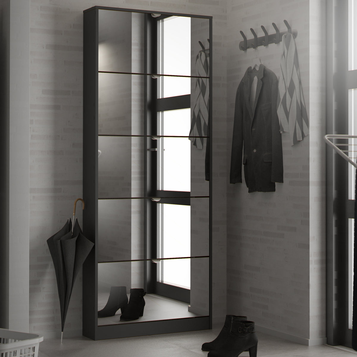 Shoes Shoe cabinet 5 Mirror tilting Doors in Black